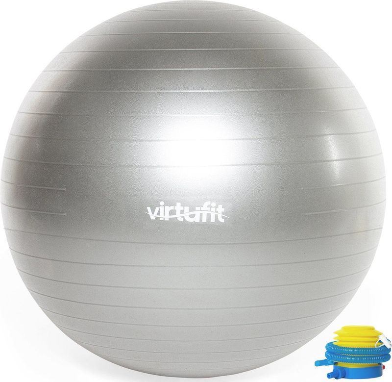 Yoga bal - VirtuFit Anti-Burst Fitnessbal Pro - Pilates bal - met voetpomp - Grijs - 45 cm