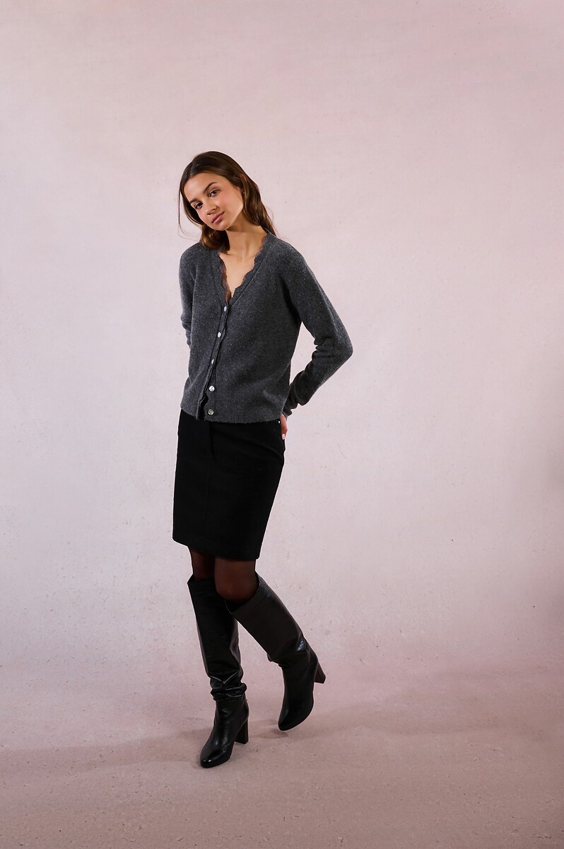 MOLLY BRACKEN<br>Cardigã com franjas e renda