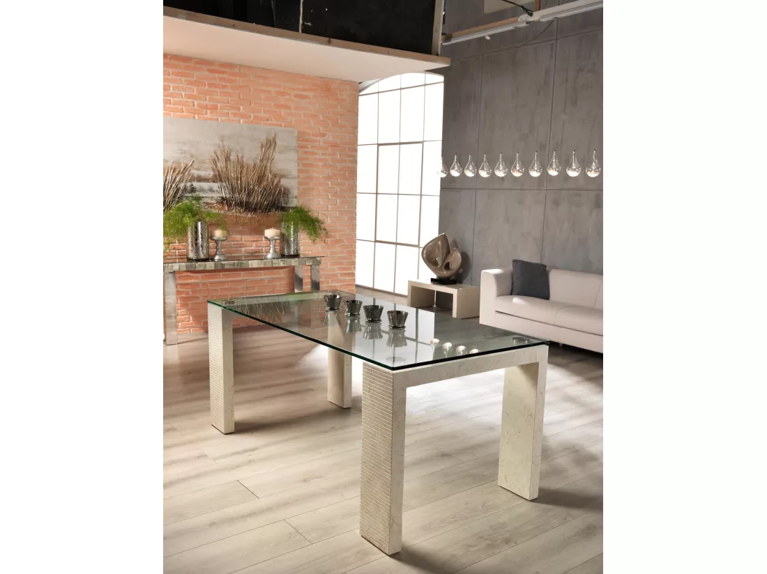 Millerighe Table fixe (200 x 90 Transparent) en verre trempé beige