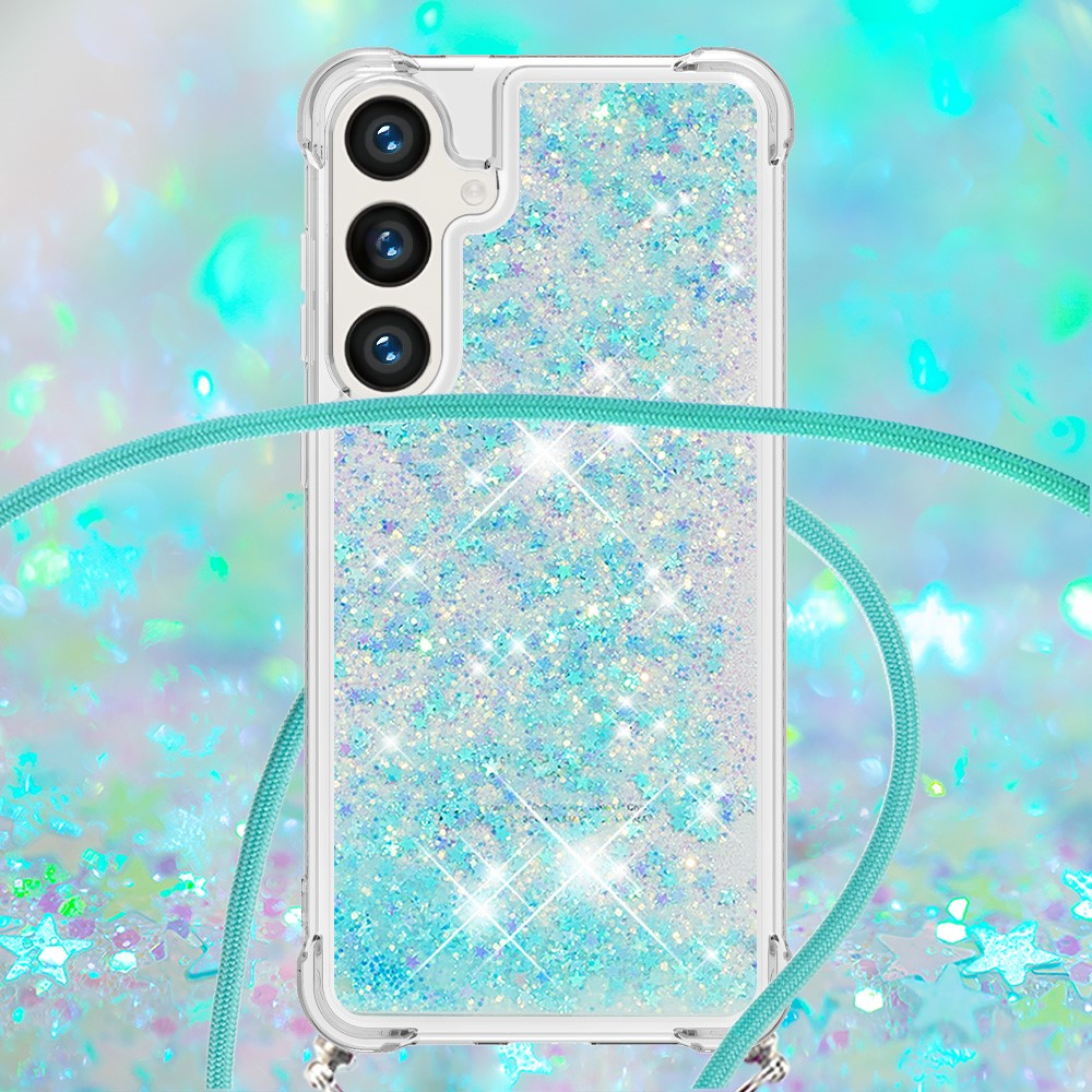 Samsung Galaxy S24 Necklace Gummi Hülle Liquid Glitzer   Handykette (130cm) - Türkis