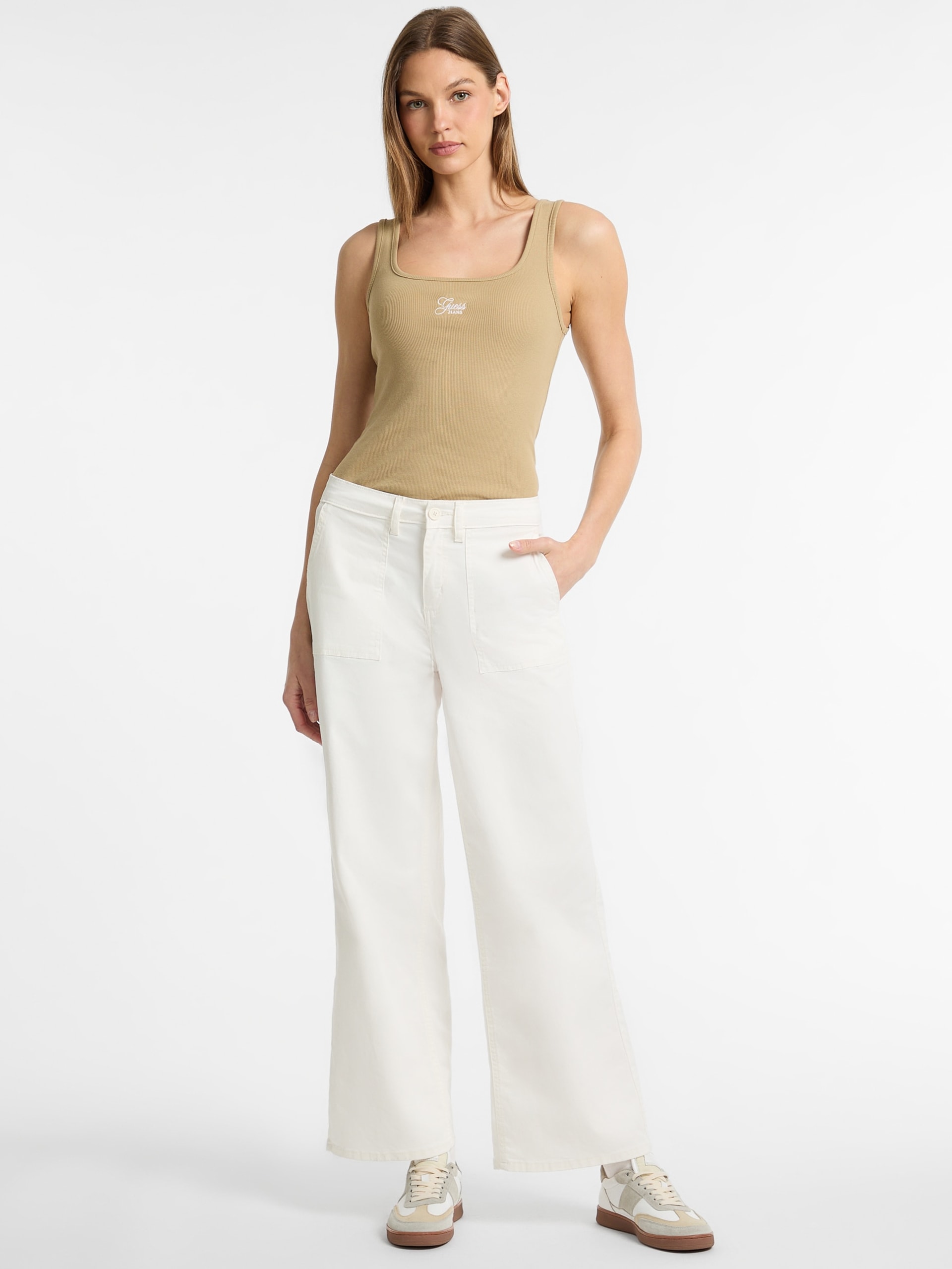 Calça jeans utilitária de perna larga