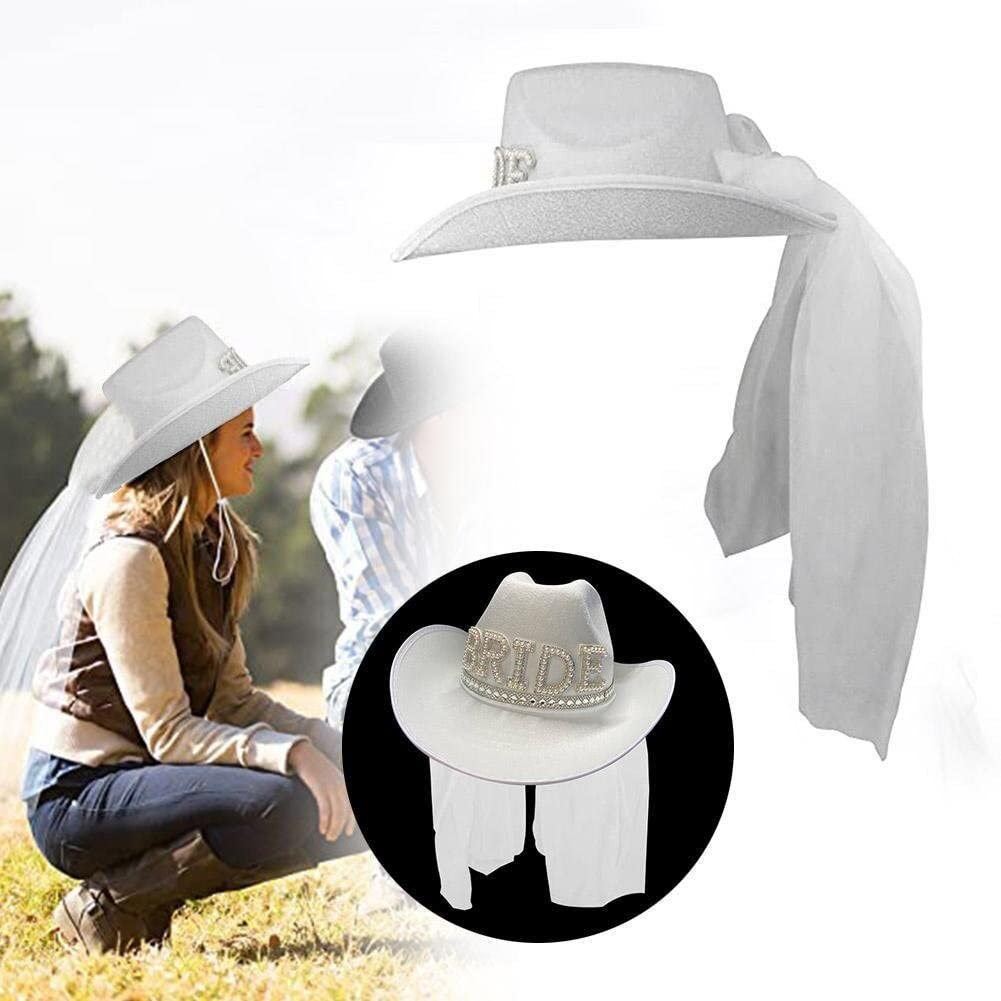 (39.5x30x15cm) Bride Cowgirl Hut Junggesellinnenabschied Party Accessoire mit Schleier - Weiss