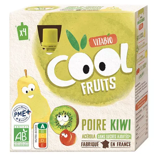 Vitabio Cool Fruits Frutas Orgânicas Pera, Kiwi e Acerola - Pacote com 4 x 90g
