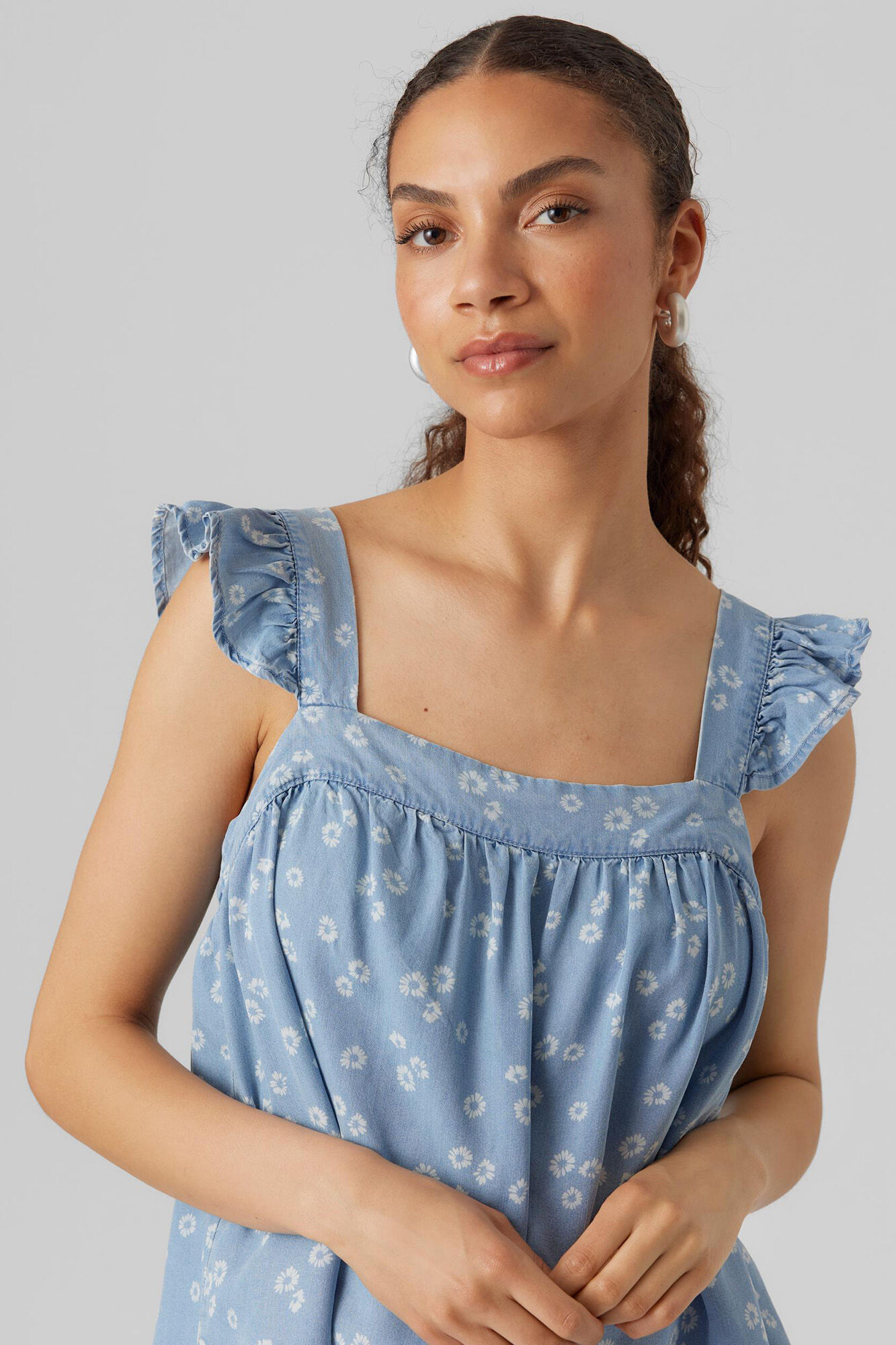 Blusa sem mangas com decote quadrado - Azul
