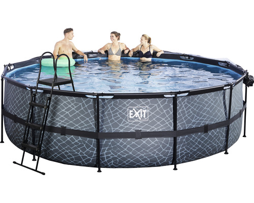 EXIT StonePool ronde opzetzwembadset, Ø 488x122 cm, inclusief zandfiltersysteem, afdekking & ladder, steenlook