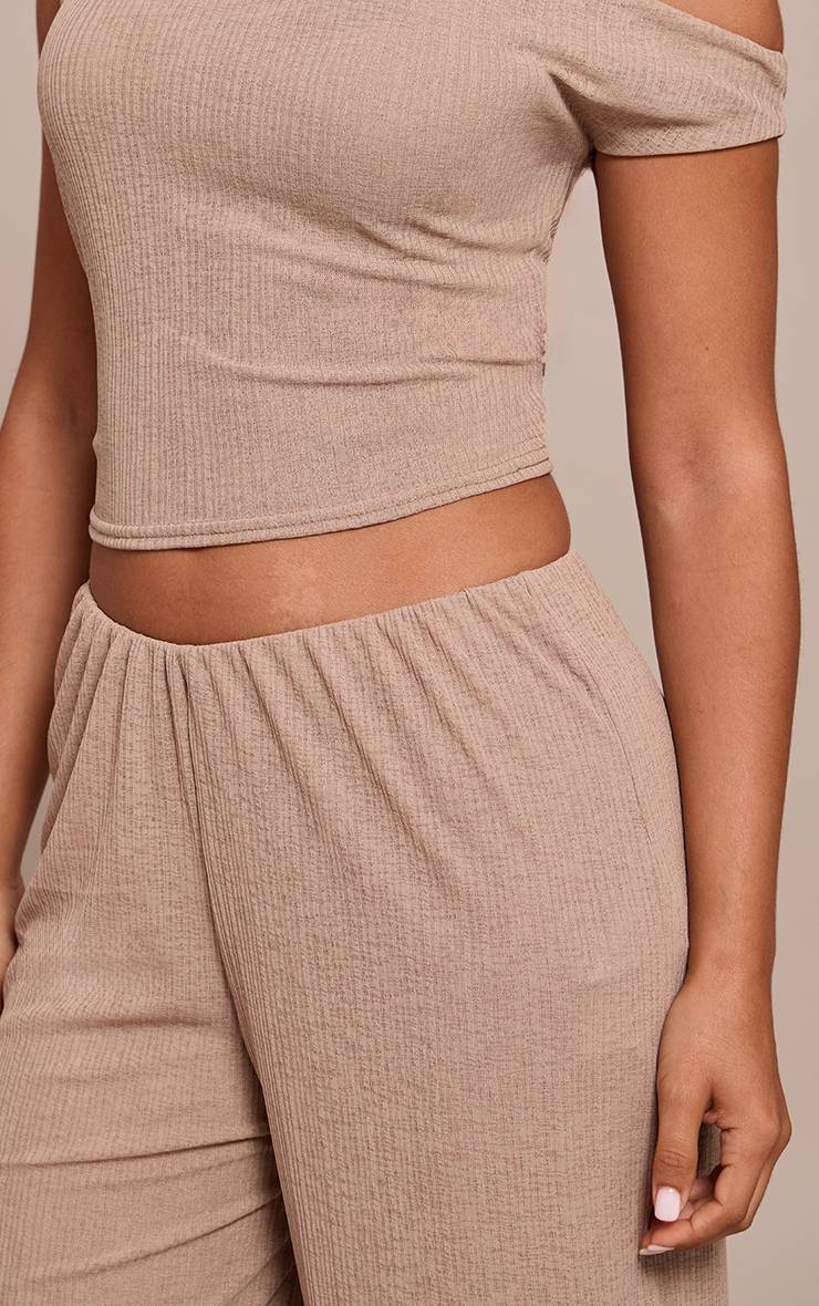 Taupe Pantalon Large Texturé Transparent Petite Taille Ensemble Coordonné