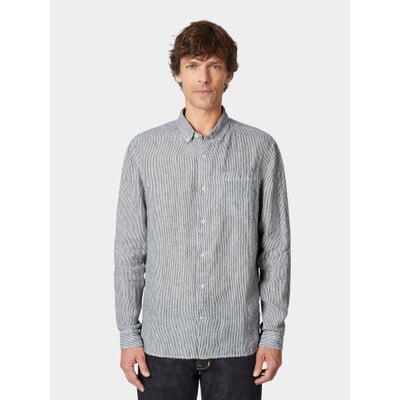 Herren-Leinenshirt gestreift, Blautöne