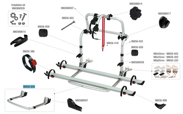 Fiamma Teleskopauflagebügel passend für Carry Bike Pro / Pro M / Pro C / Pro C Knaus-Eiffeland - Farbe Schwarz Fiamma Ersatzteilnummer 98656-858