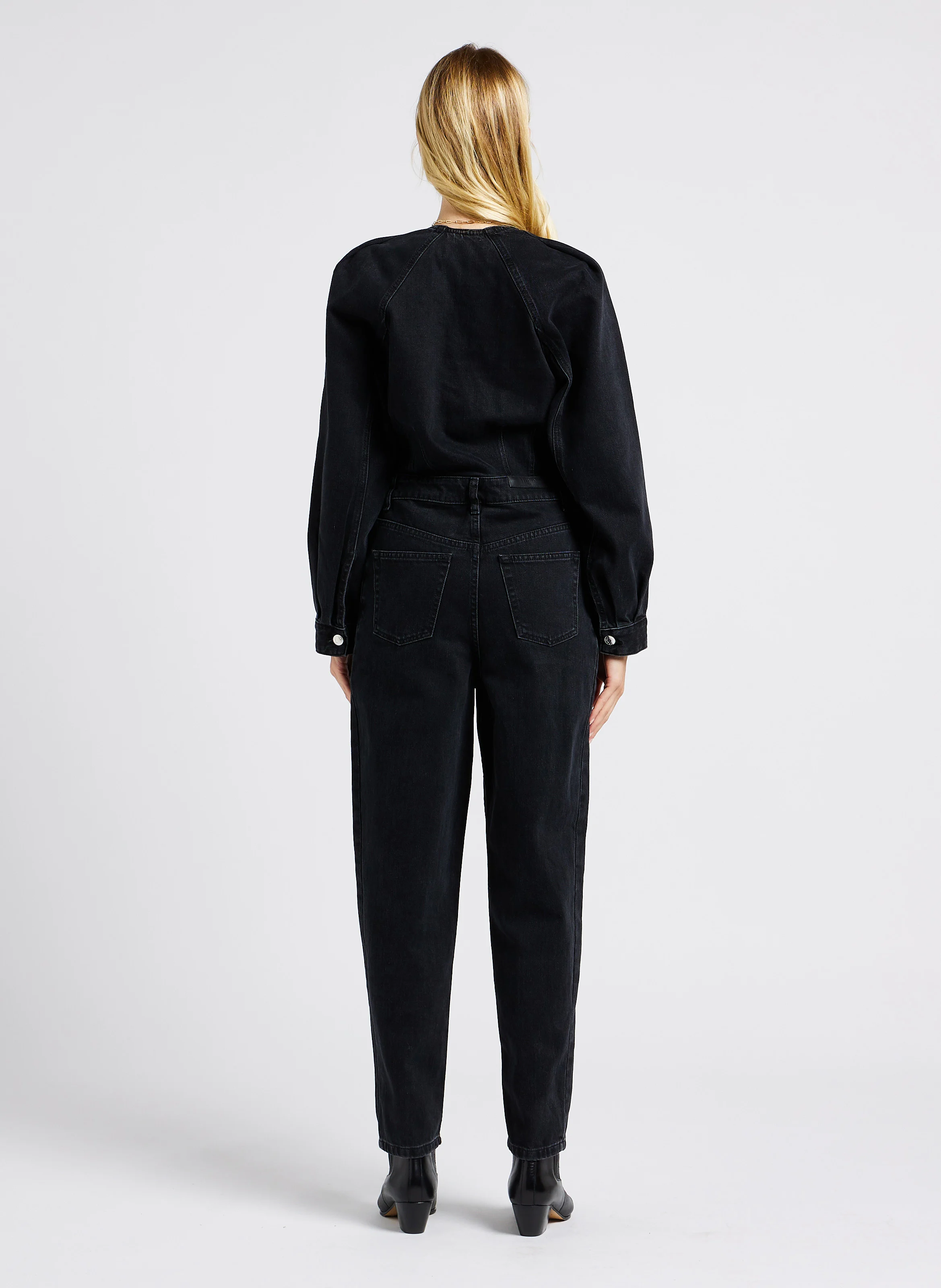 TIASE - Combinaison col tunisien en denim | Noir
