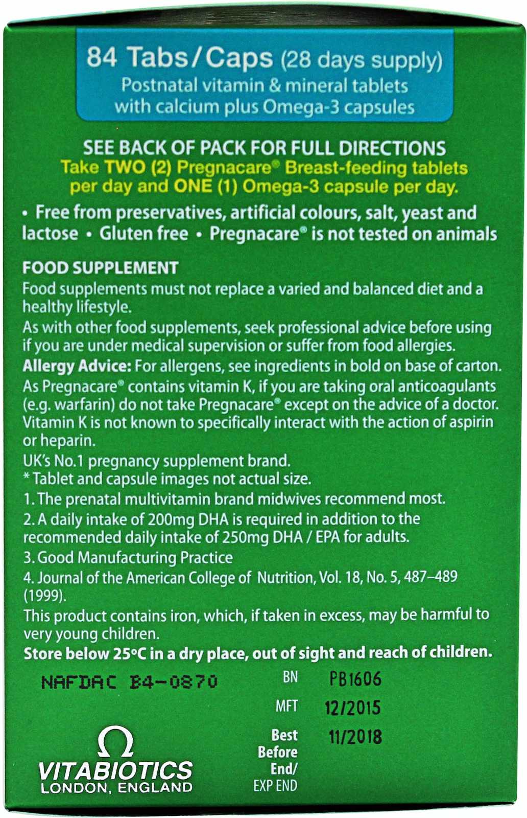 Vitabiotics Pregnacare Lactação 28 cápsulas + 56 comprimidos