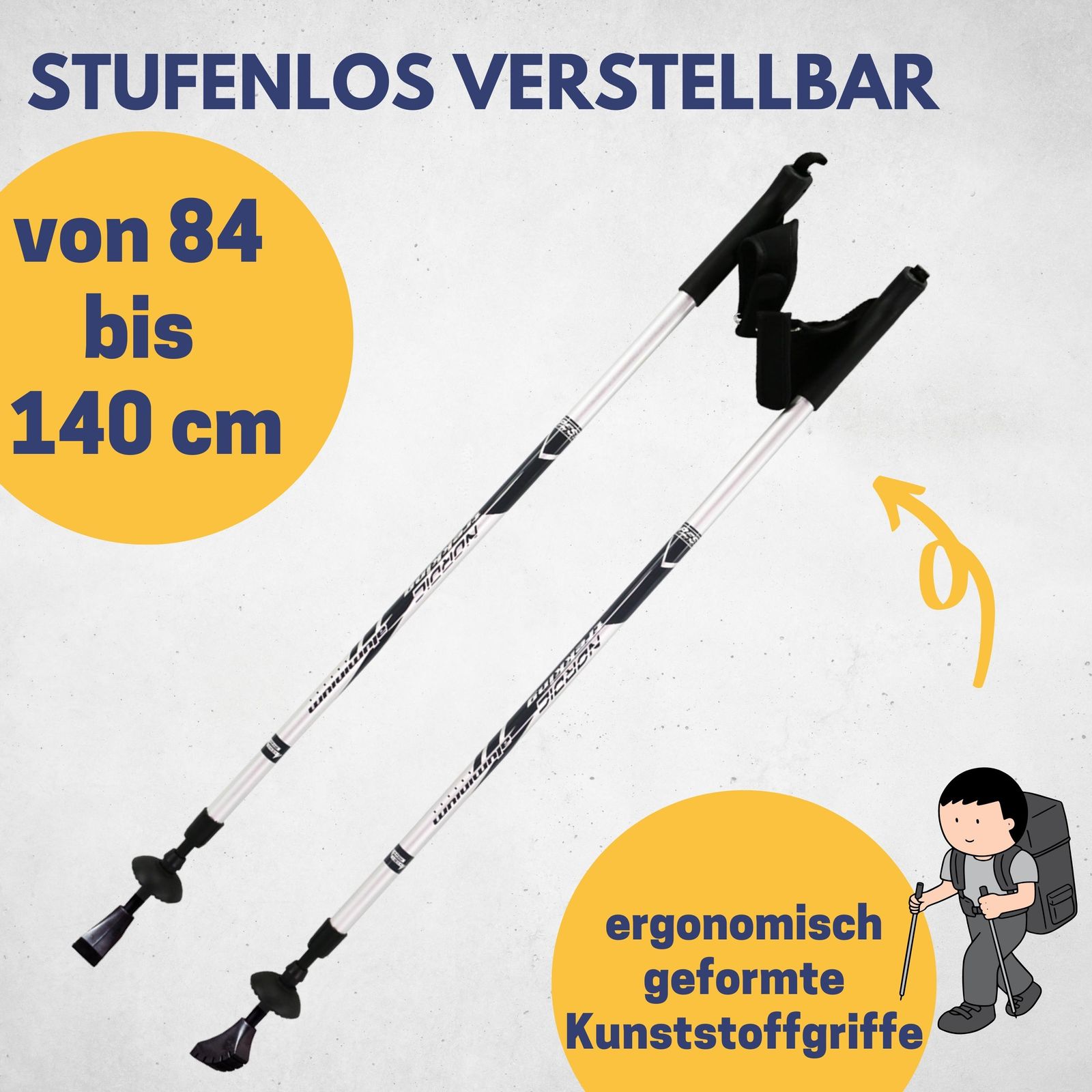 Best Sporting Nordic Walking Stöcke aus Aluminium, stufenlos verstellbar von 84 bis 140 cm