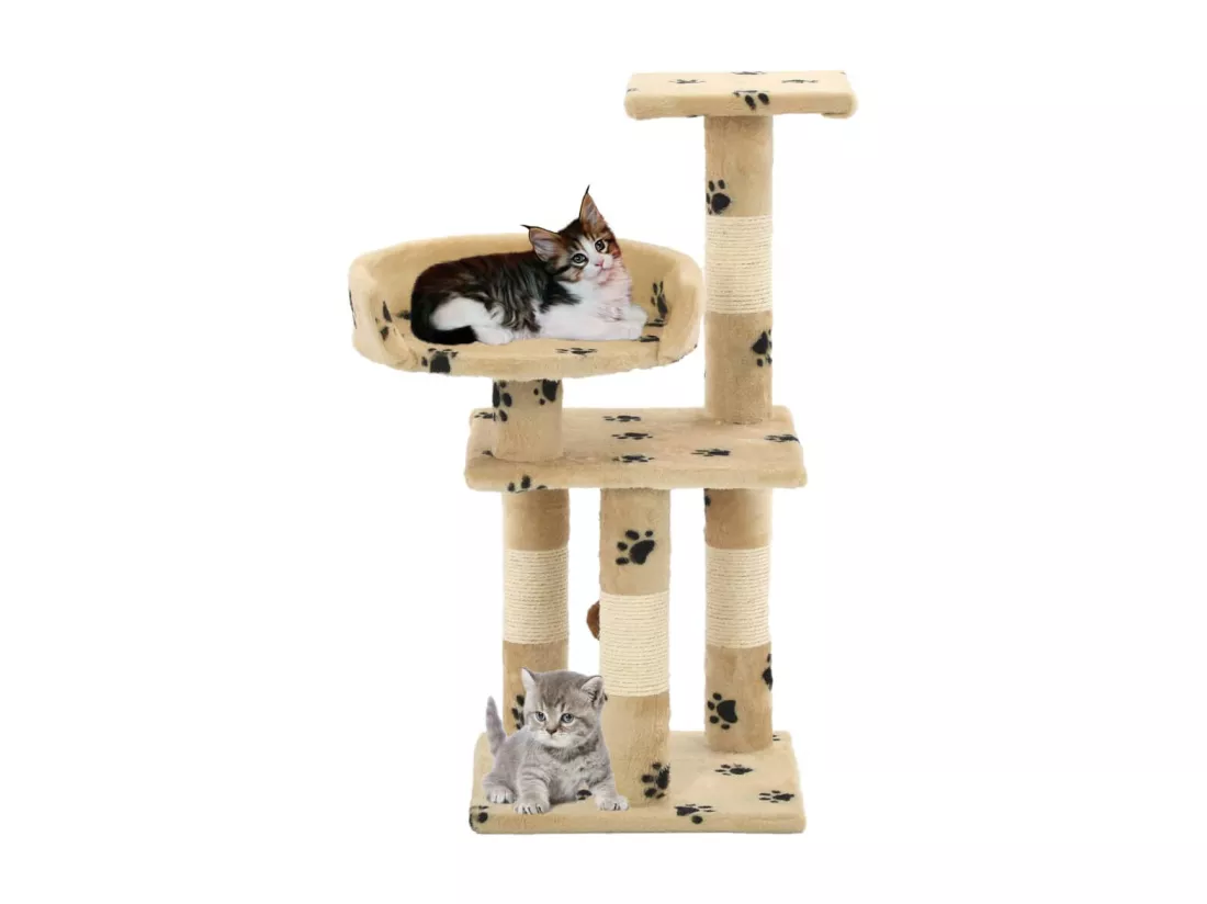 Arbre à chat et griffoirs en sisal 65 cm Beige Motif de pattes