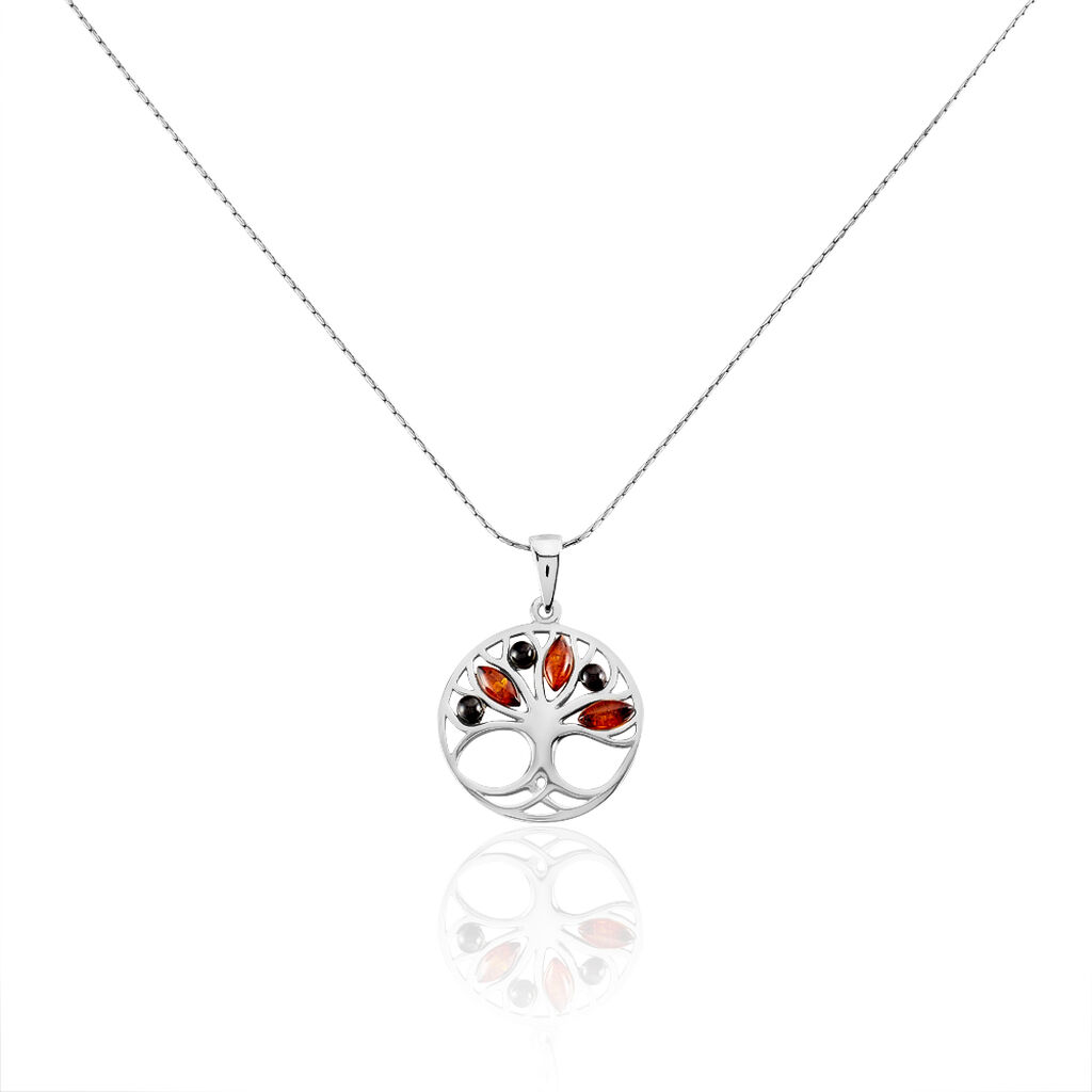 Collier Argent Blanc Odaya Ambre