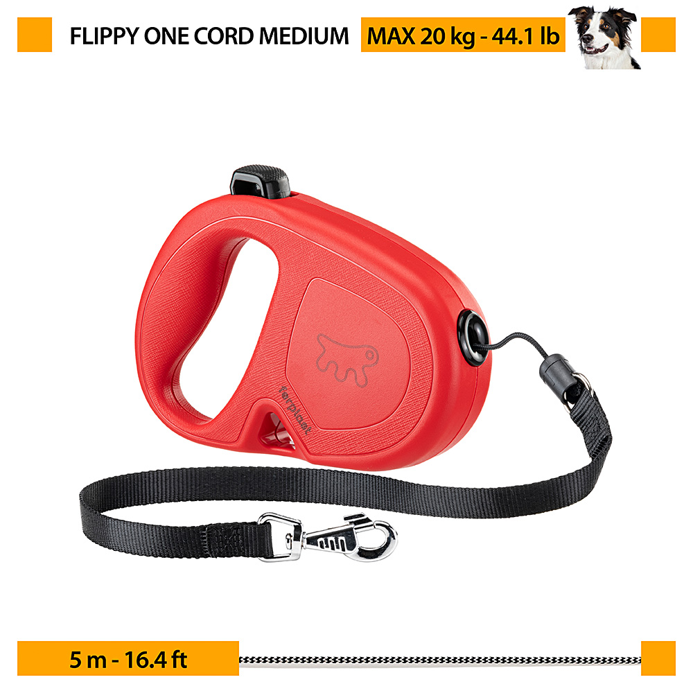 Laisse extensible pour chiens de taille moyenne flippy one cord m, cordon rétractable 5 m, max 20 kg, rouge