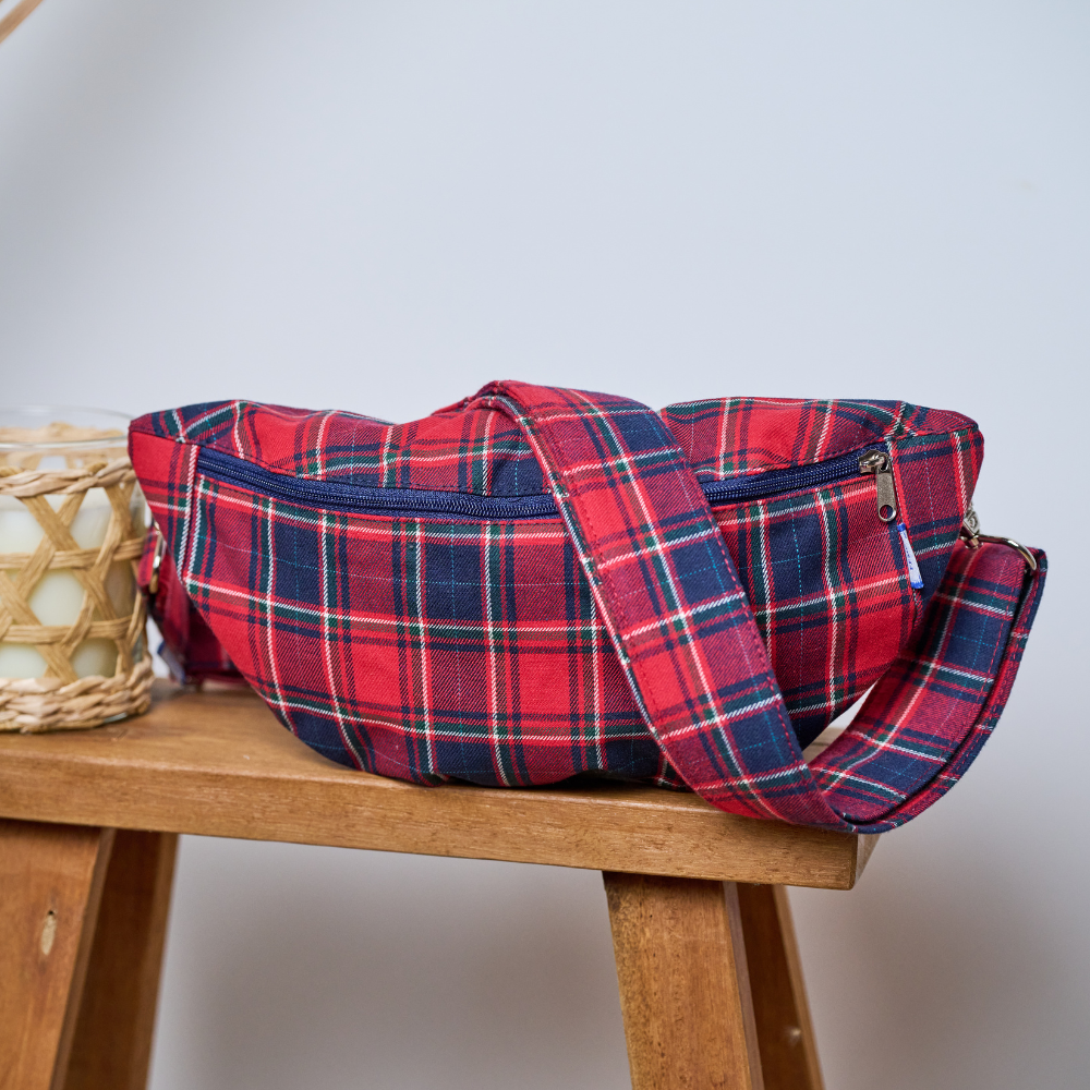 Petit Sac Banane Tartan Rouge