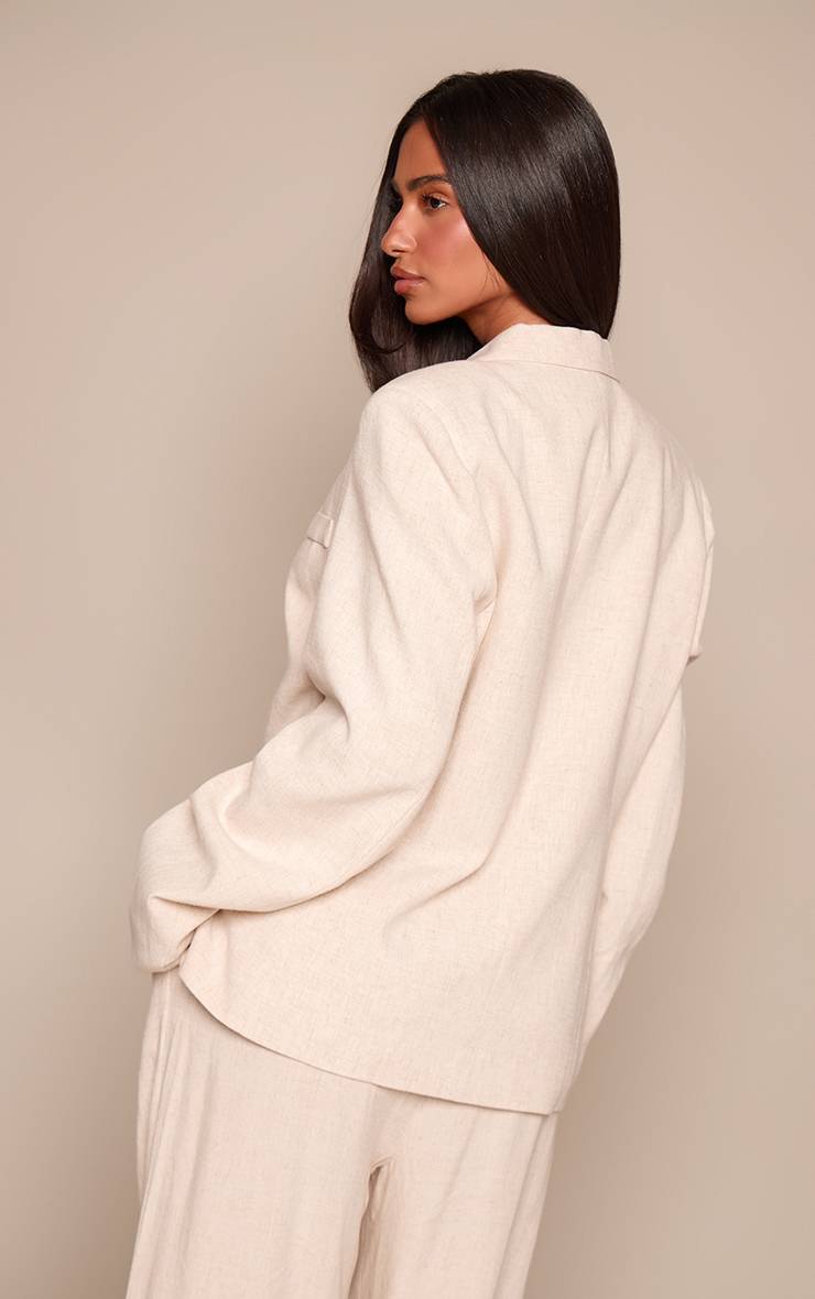 Gris Pierre Petite Blazer Oversize À Poche Aspect Lin Coordonné