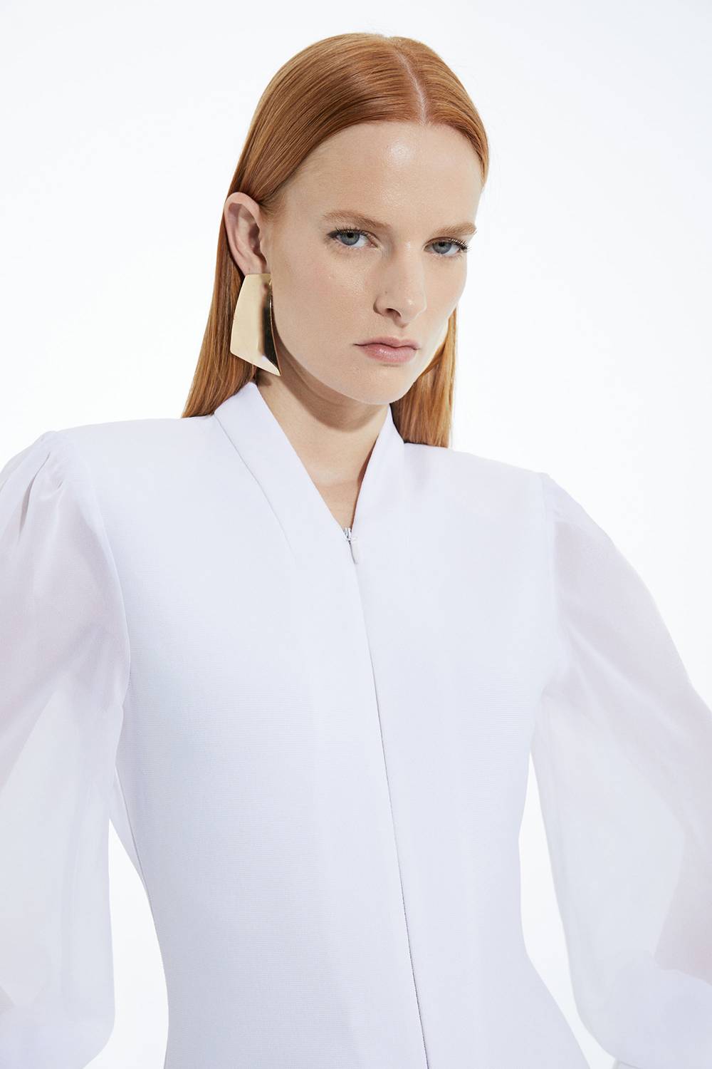 KarenMillen Robe en maille sculptante avec zip et manches en chiffon