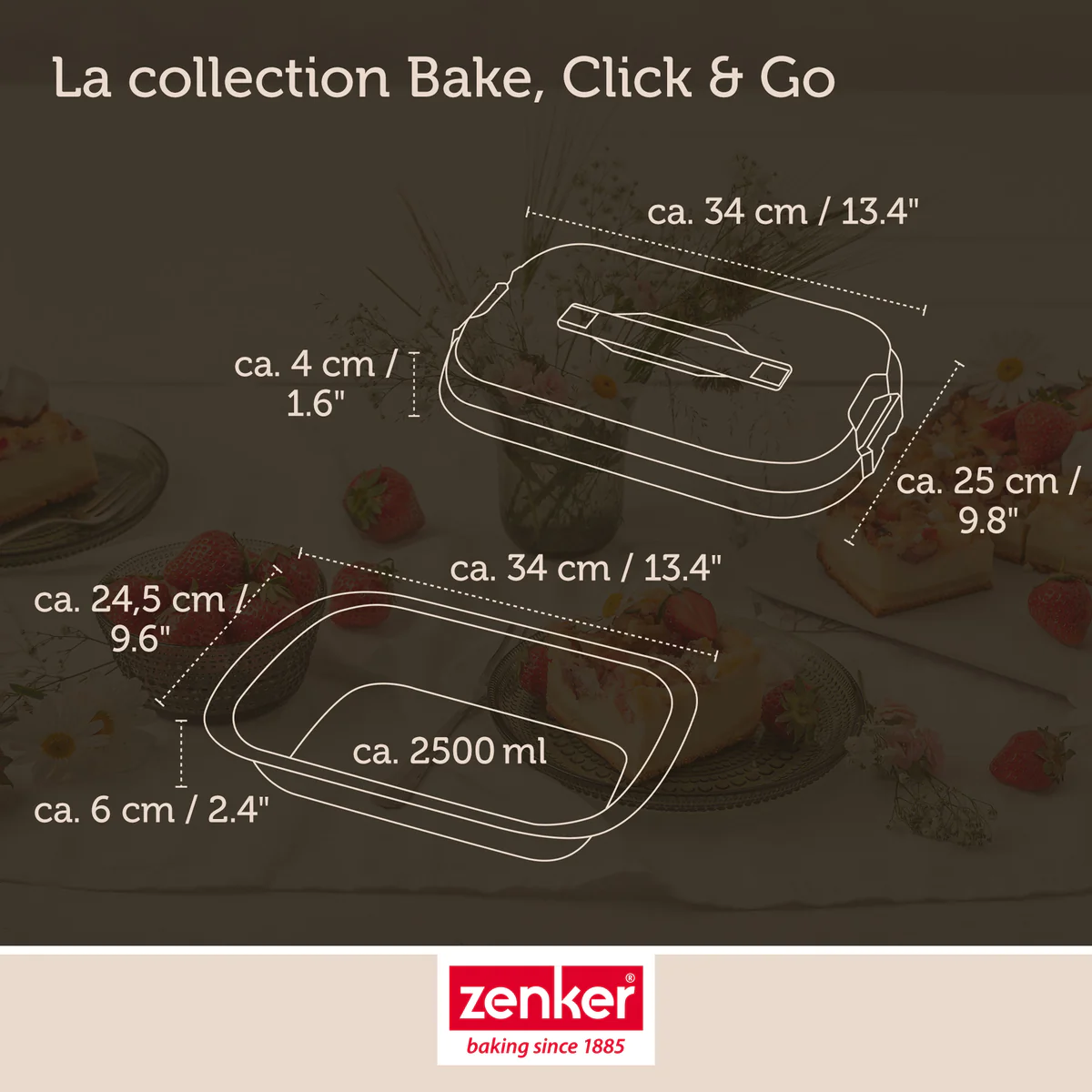 Moule à gâteaux rectangulaire avec couvercle de transport Bake Click a