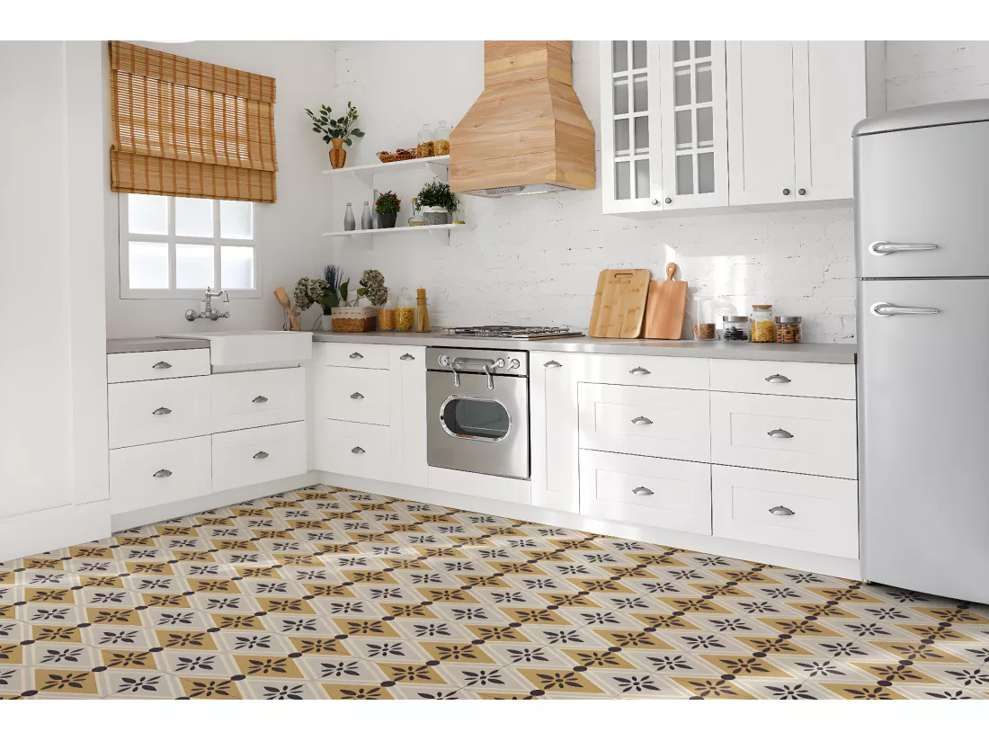 Carreaux autocollants PVC, Carrelage PVC adhésif - 9x30x30 - motif floral
