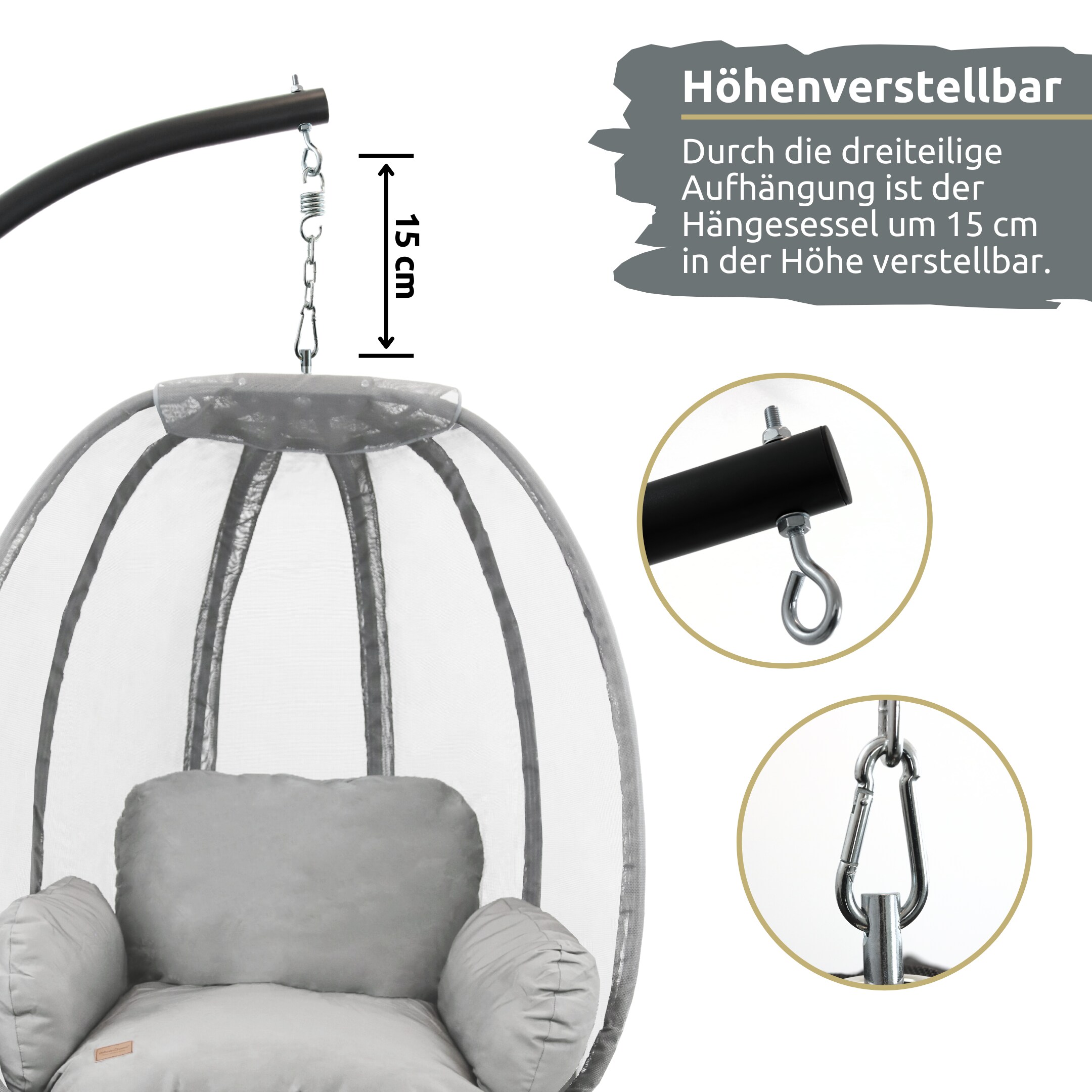 deluxe4home® Hängesessel mit Gestell I Indoor & Outdoor inkl. Kuscheldecke | Hellgrau