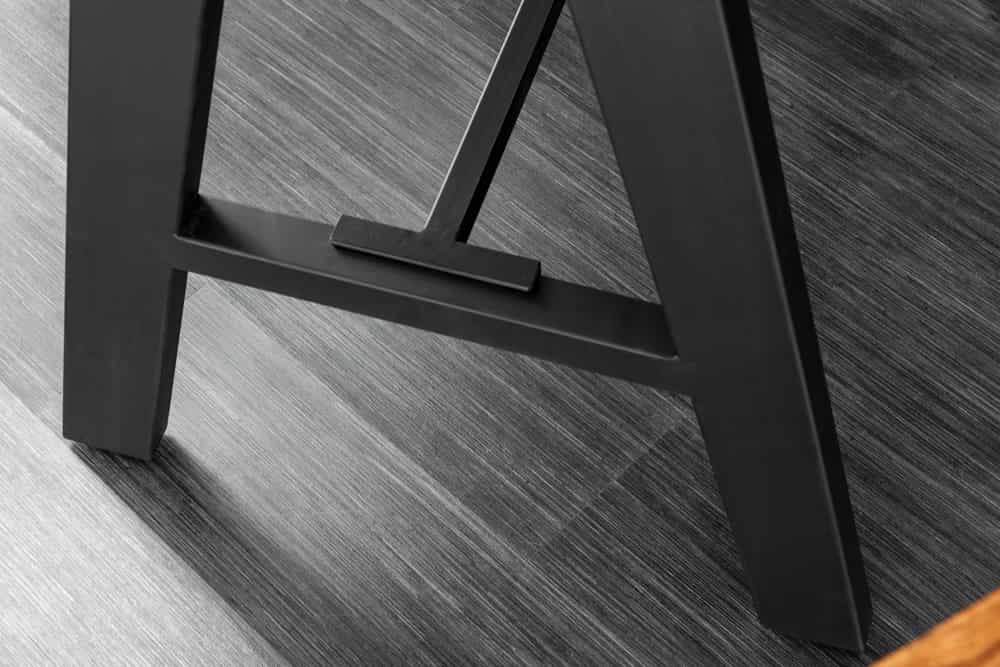 Massivholz Bartisch MAMMUT 120cm natur Akazie Baumkante Metall schwarz mit Fußablage
