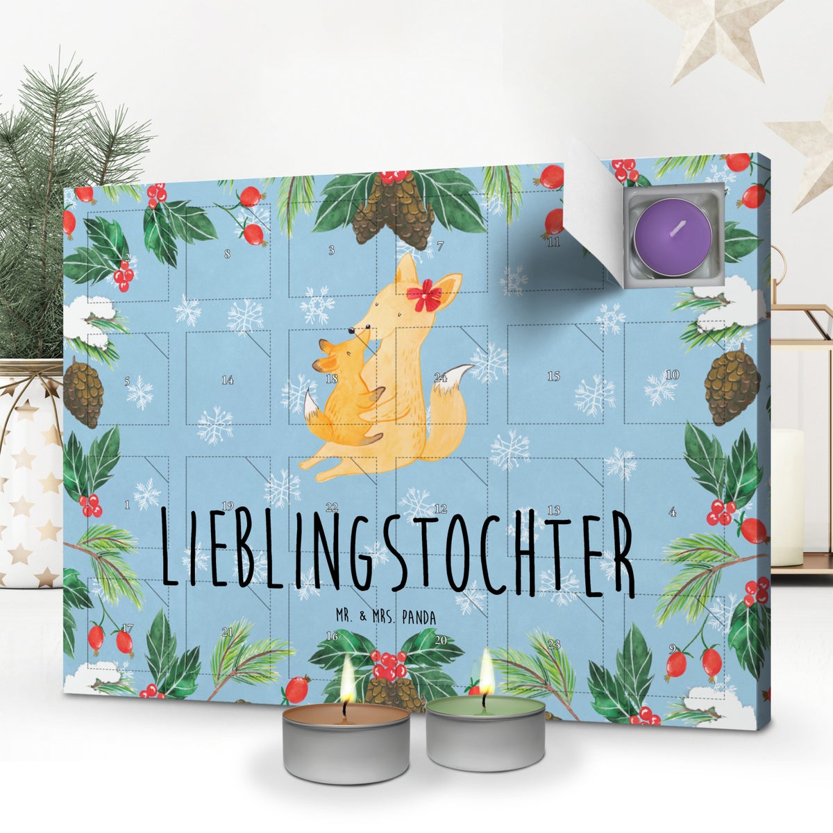 Mr. & Mrs. Panda Geurkaars Adventskalender Fox Mama - Pastelblauw