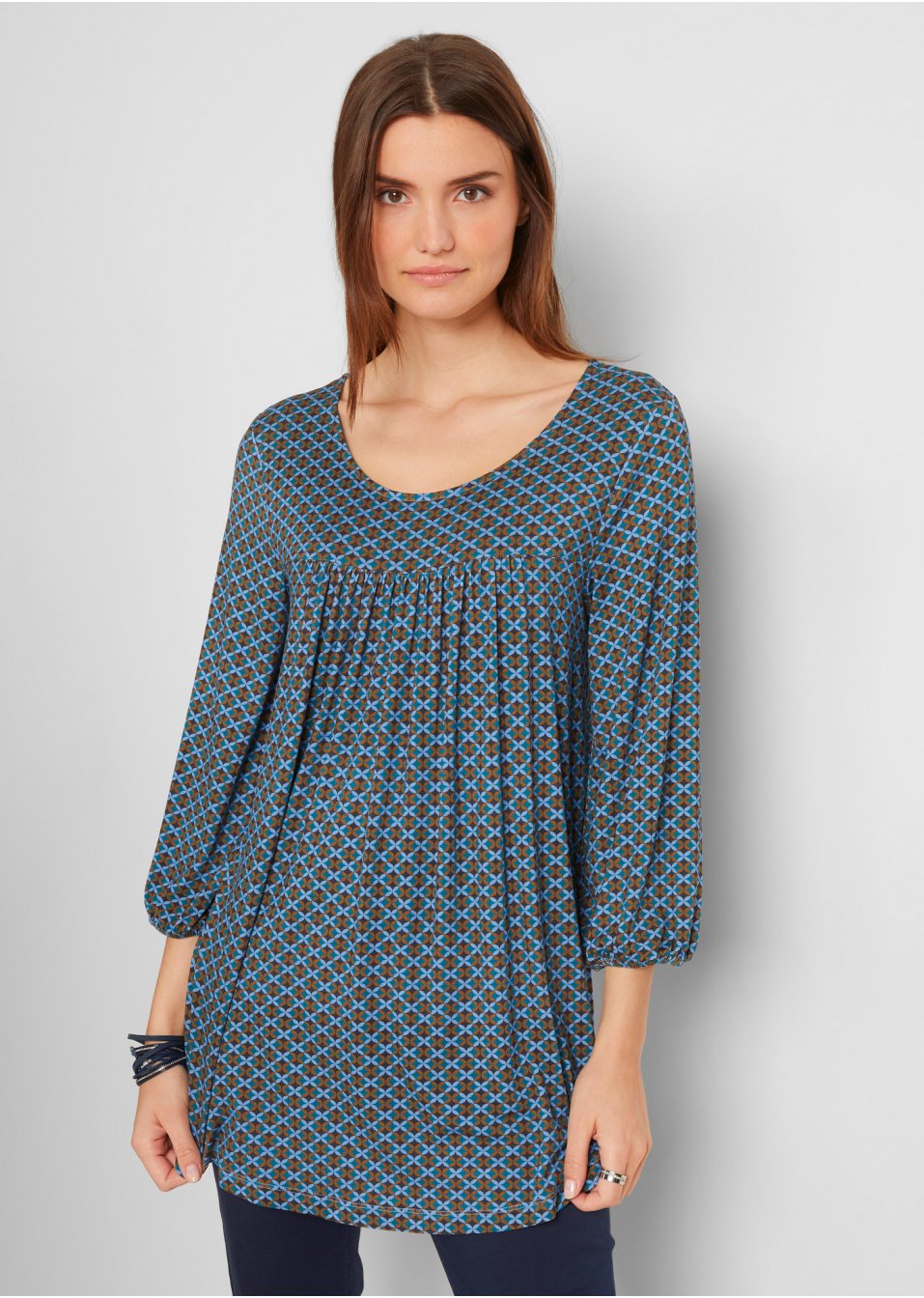T-shirt manches 3/4 en viscose, forme trapèze