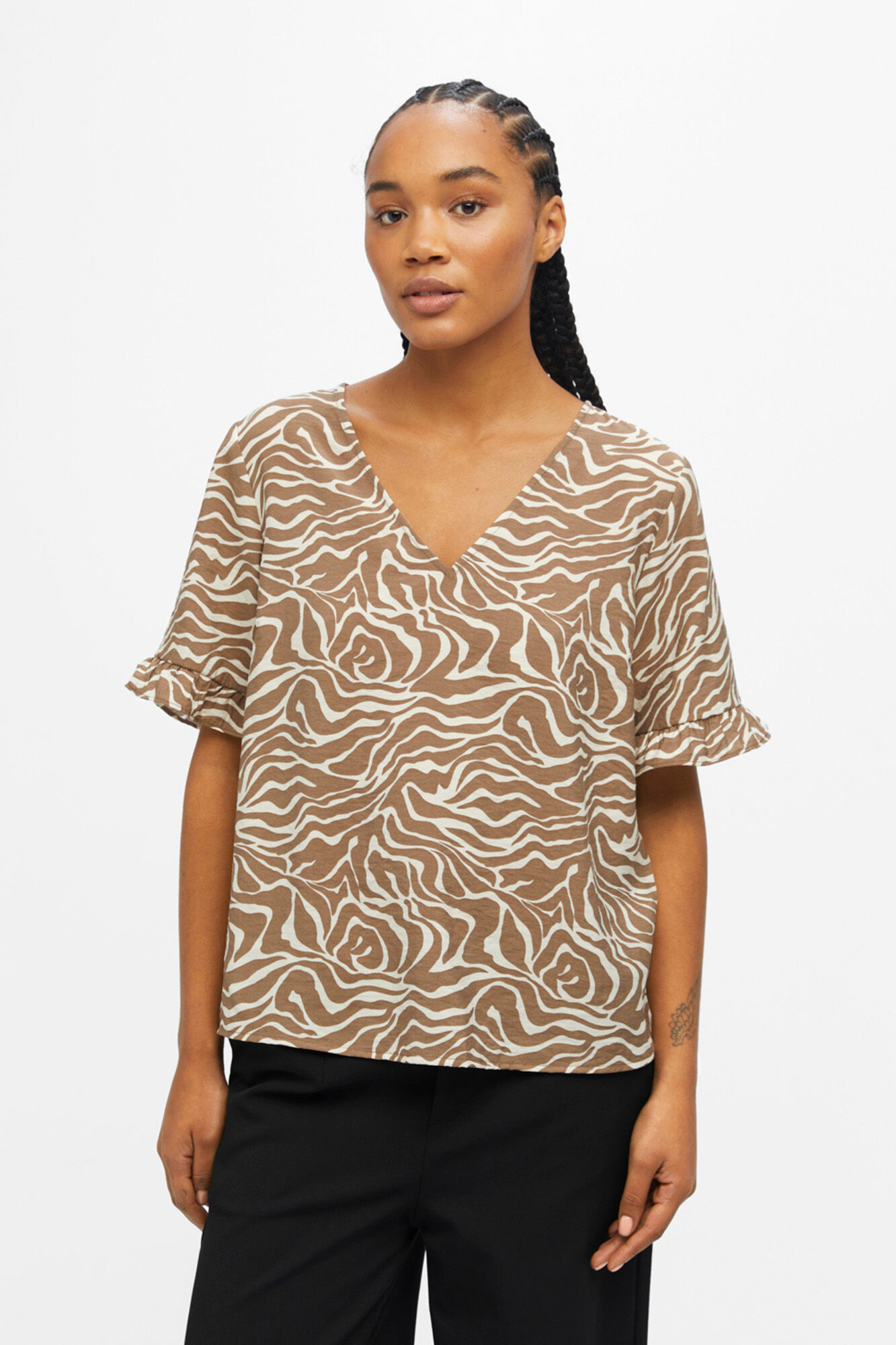 Blusa com mangas franzidas - Azul