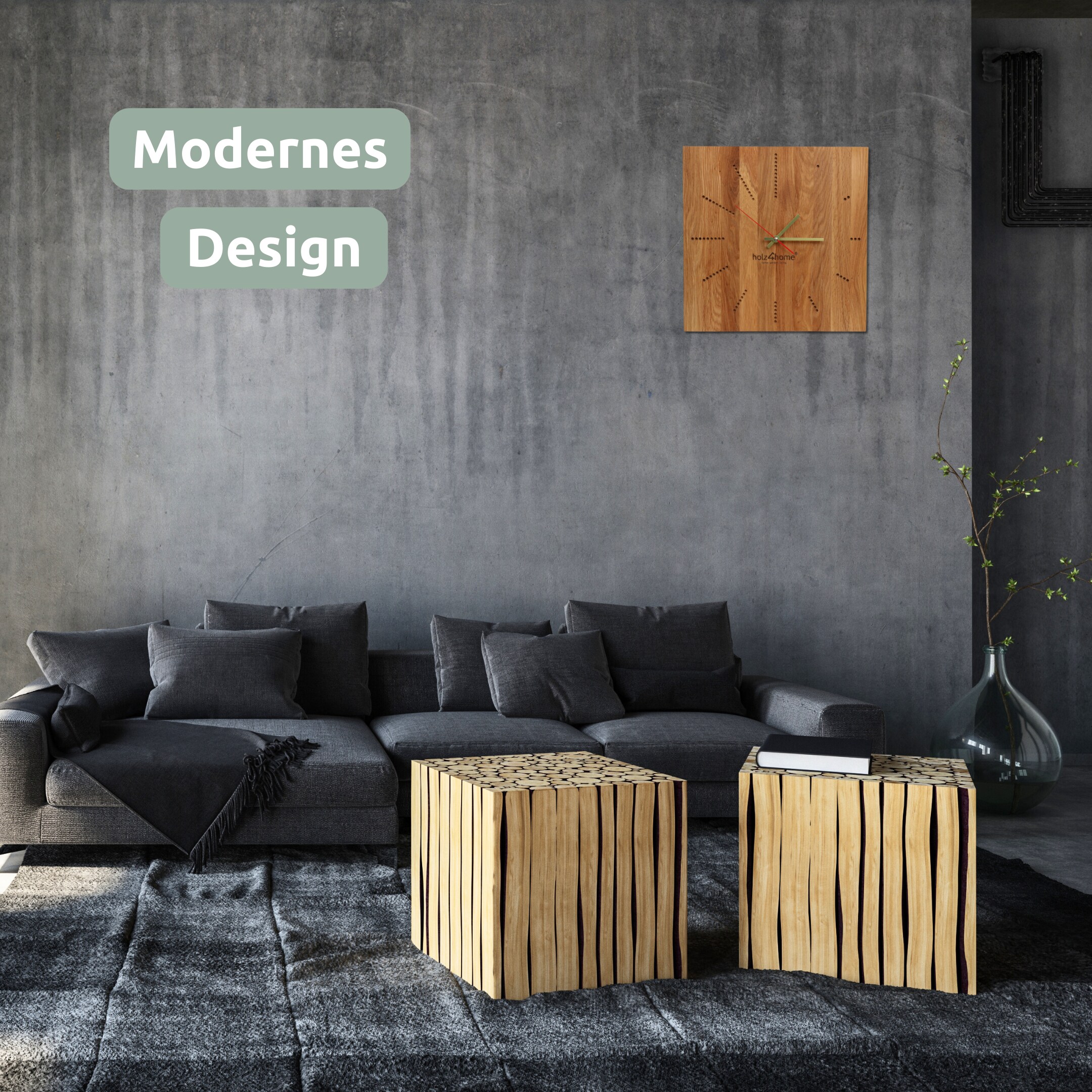 holz4home® Wanduhr „Dots“ aus massiver Eiche