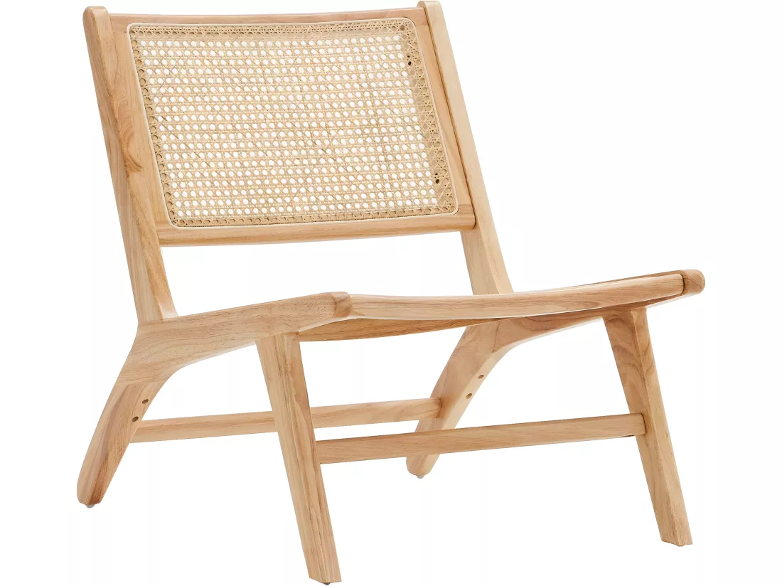 Fauteuil lounge en bois massif et cannage - Zuma