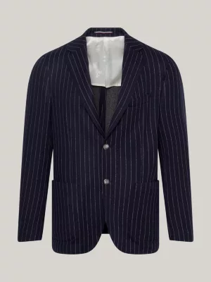 Blazer slim de malha risca de giz com abotoamento simples