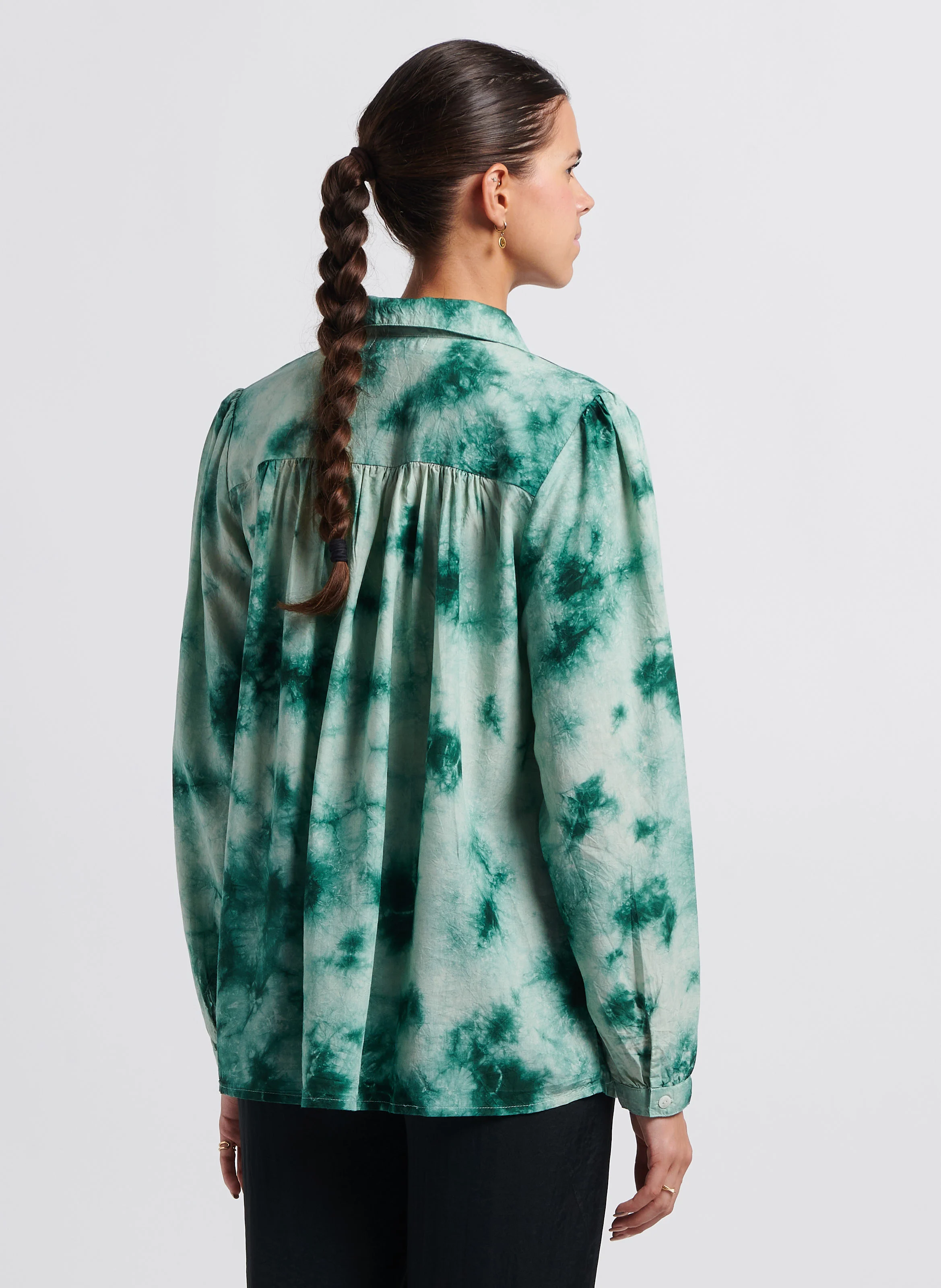 OTIS - Blouse col V à revers imprimée| Vert