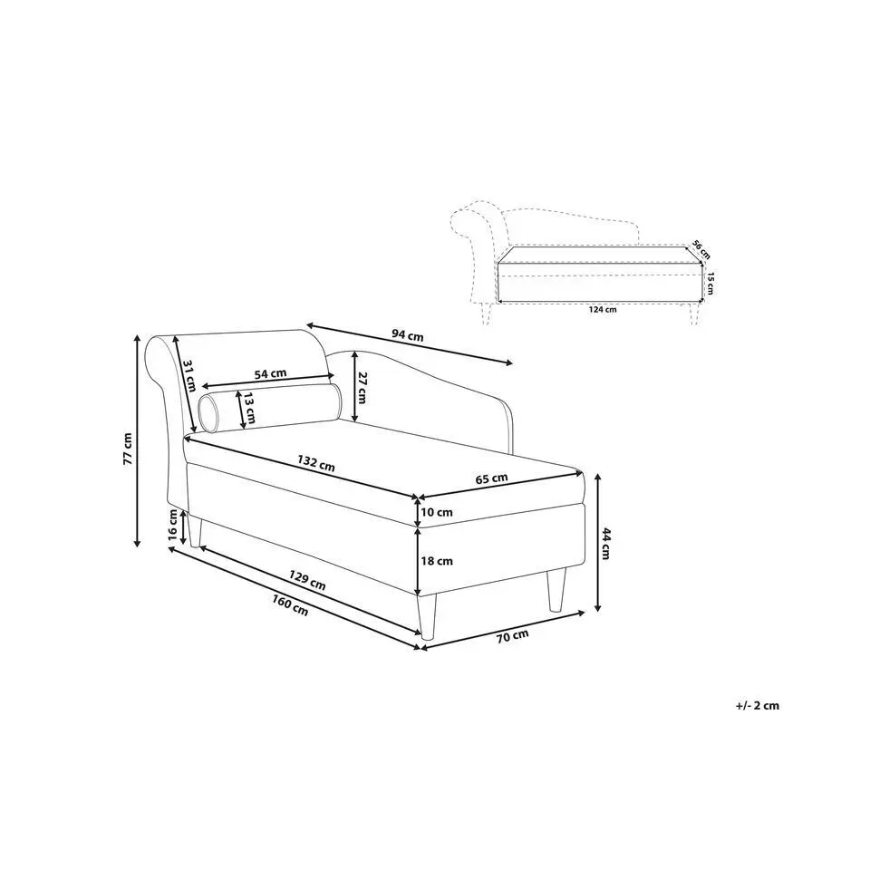 LUIRO - Chaise longue - Blauw - Linkerzijde - Fluweel
