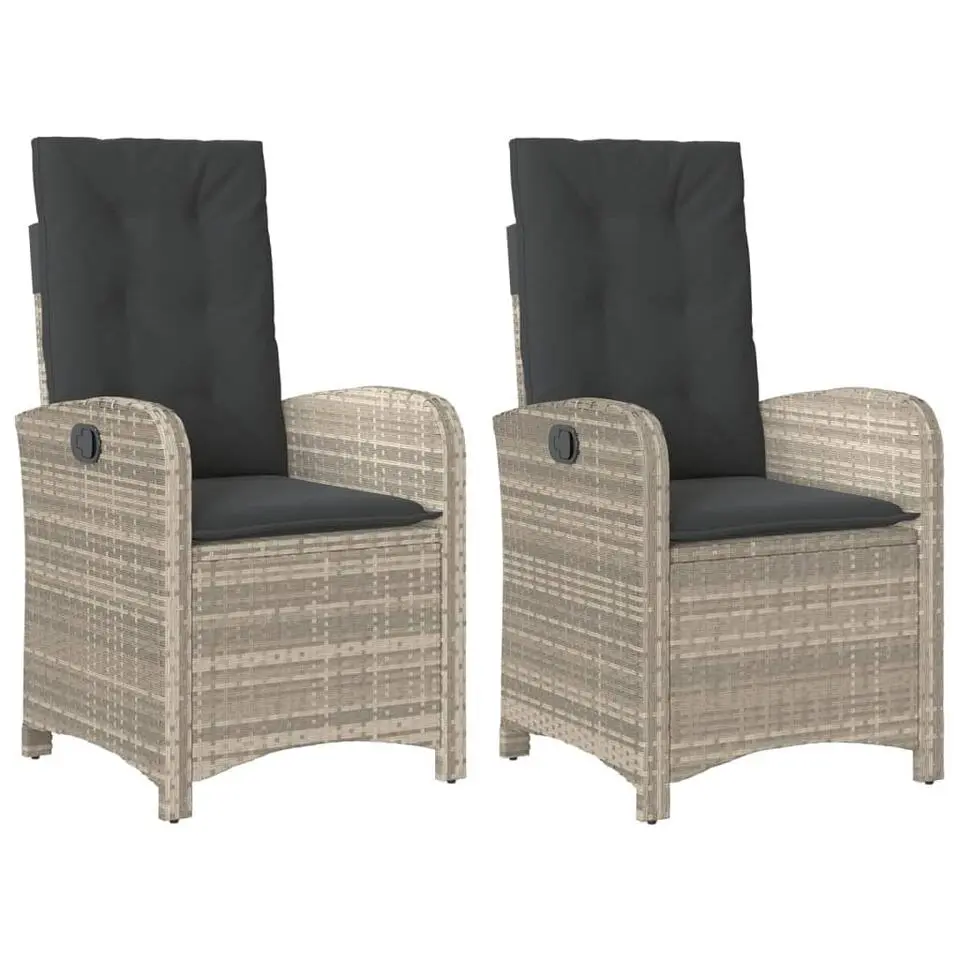 vidaXL - Tuinstoelen verstelbaar - Grijs - Poly rattan - 2 stuks - Met kussens