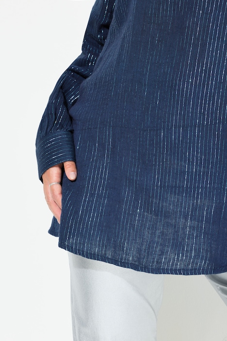 Bluse, Metallic-Streifen, A-Linie, V-Ausschnitt, Langarm