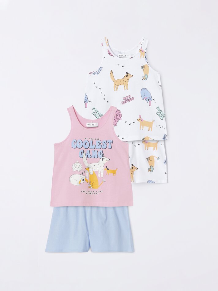 Conjunto com 2 pijamas de alcinha estampados - Rosa Médio