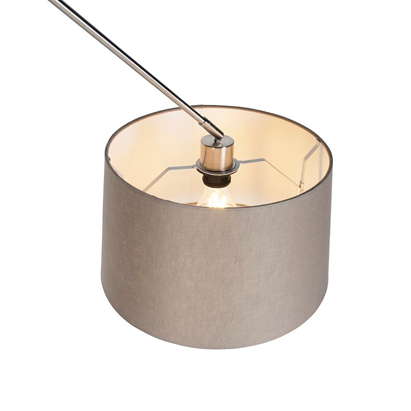 Hanglamp staal met linnen kap taupe 35 cm  - Blitz
