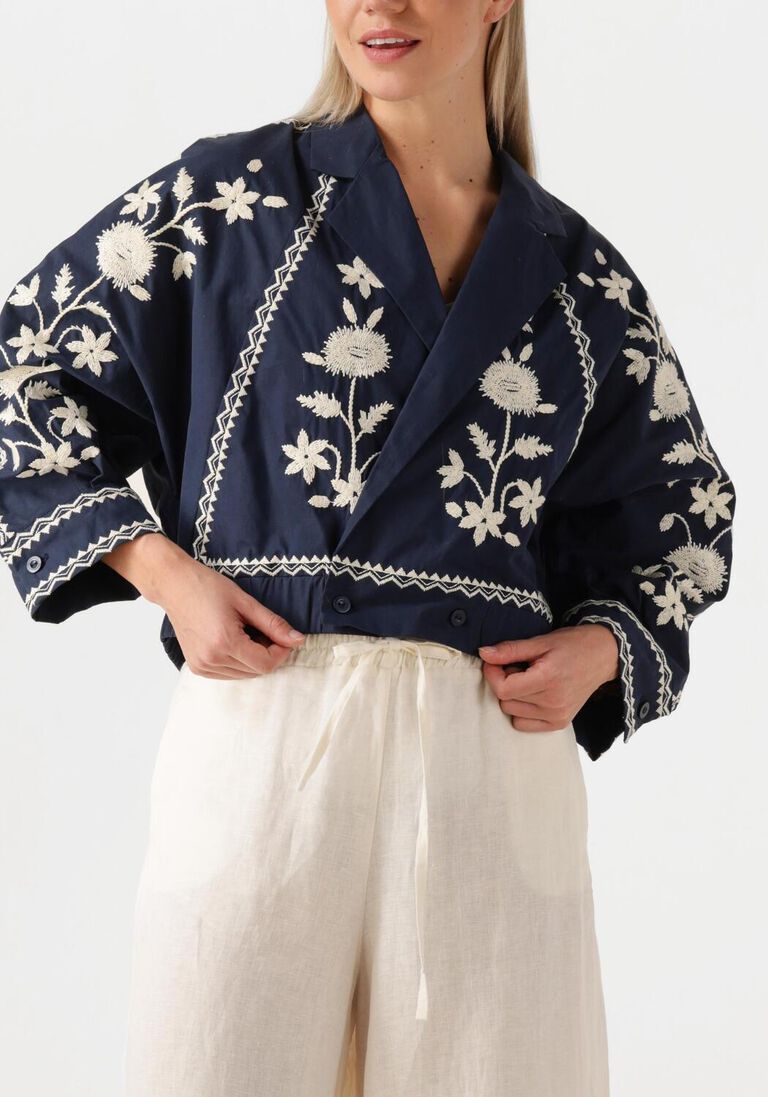 donkerblauwe antik batik jack winna bomber