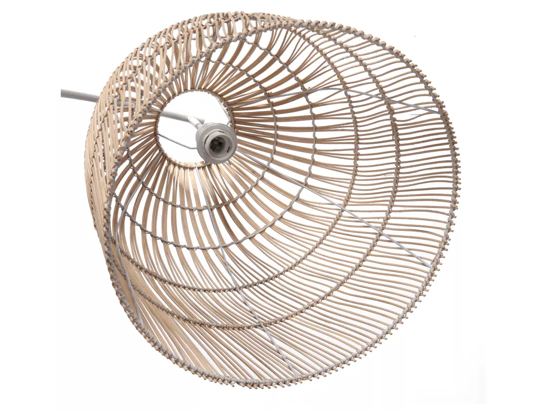 Lampadaire ethnique en fer et rotin - H.177 cm - naturel et blanc - PARNAIBA