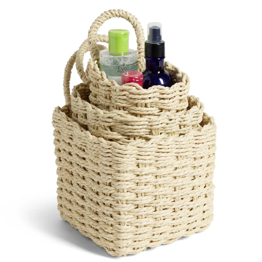 Lot de 3 panières tressées rangement salle de bain