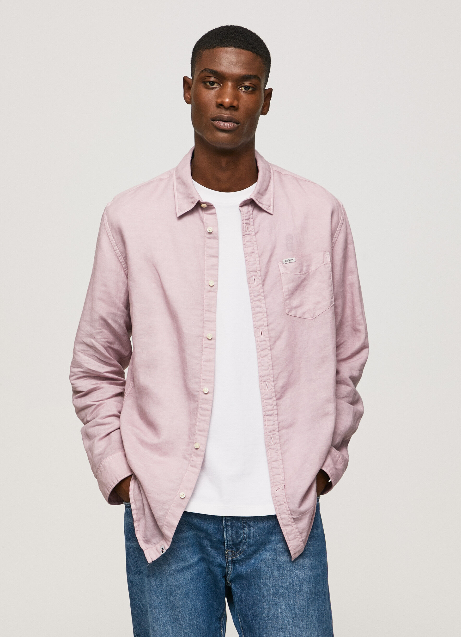 Camisa de linho de manga comprida Parker - rosa claro