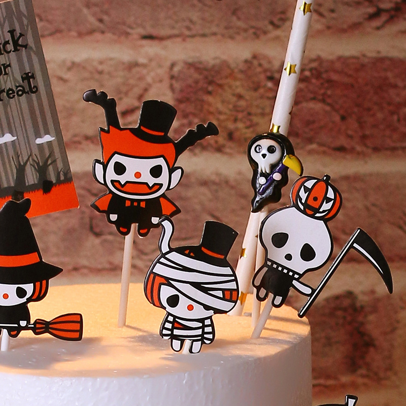 (12-tlg. Set) Halloween Kuchenstecker Grusel Tortenstecker Party Deko Topper für Torten / Kuchen - Gespenst / Kürbis