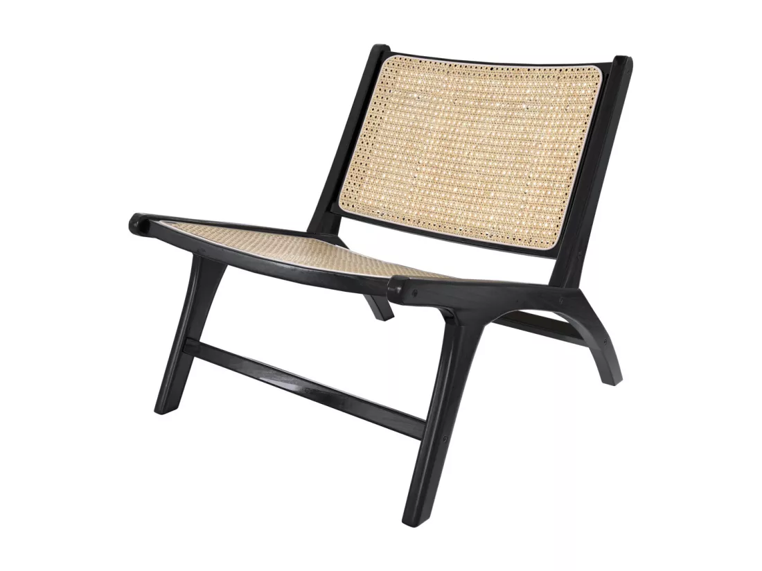 Fauteuil en teck noir et tressage cannage en rotin - Kilka