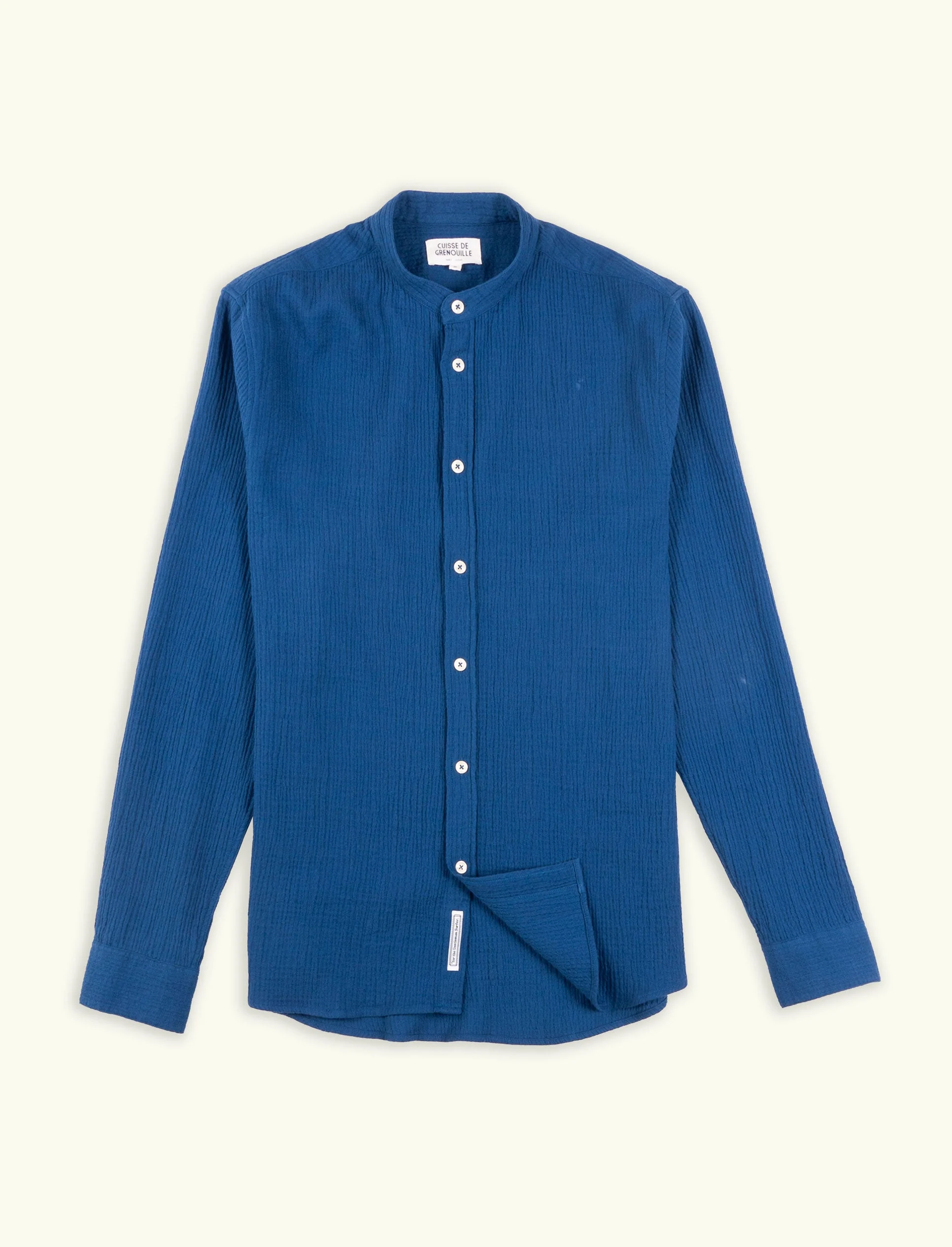 Chemise col mao en gaze de coton | Bleu