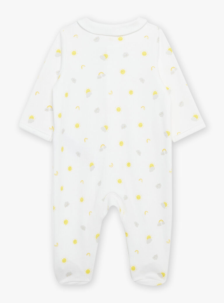 Pyjama et bonnet de naissance blancs à imprimé nuages et soleils