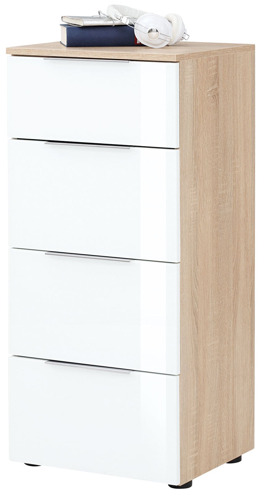 Kommode Mila 45 x 100 cm Sonoma Eiche Dekor / Weiß Glas