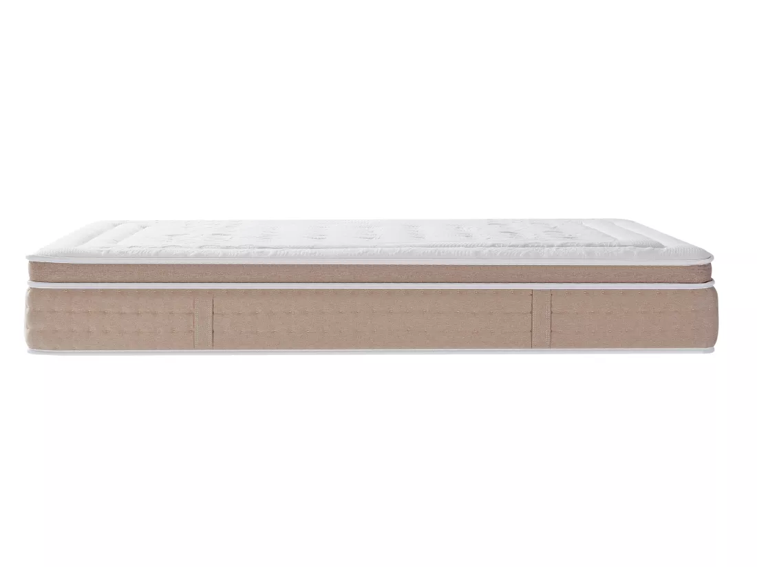 Ensemble 140 x 200 cm sommier coffre naturel clair + matelas hybride ressorts ensachés 7 zones et gel à mémoire de forme rafraichissant ép.30cm - NAZILI de YSMÉE