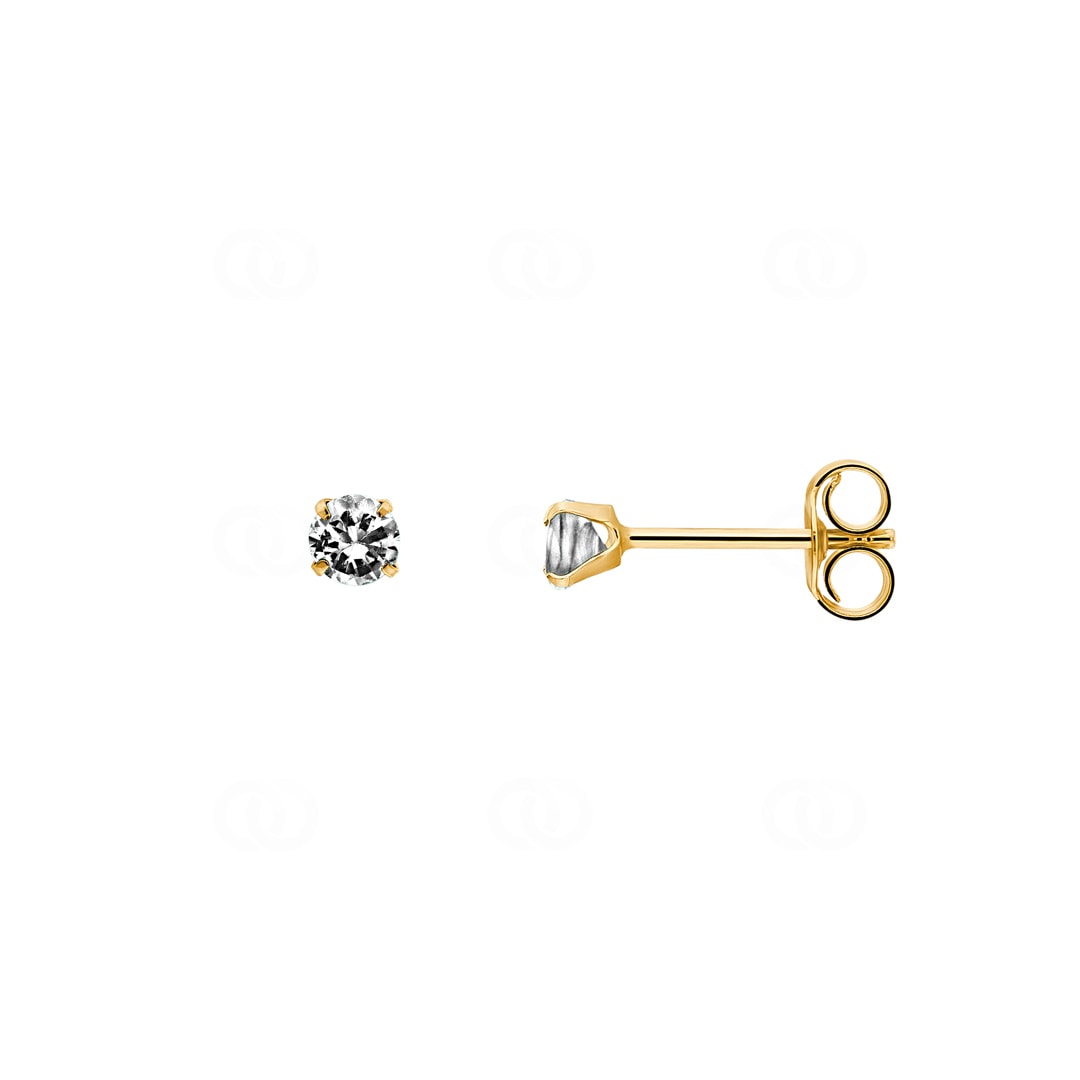 Ohrstecker 750/18 K Gelbgold mit Zirkonia 4-Griff Ø 3mm