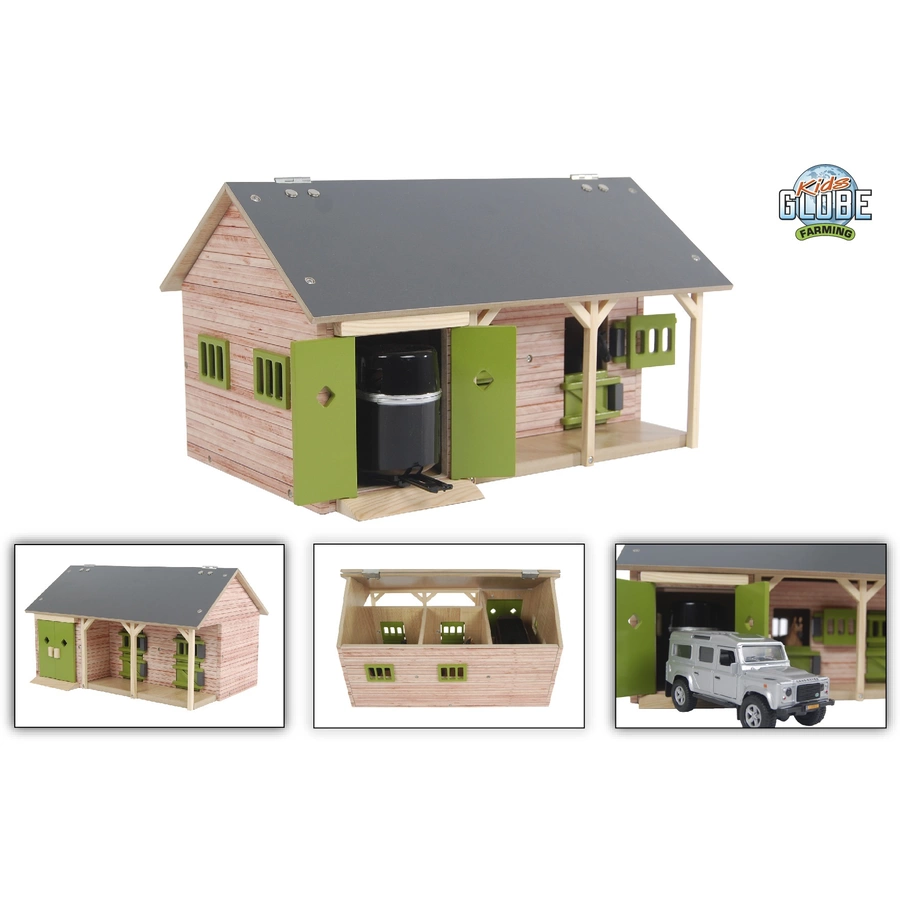 Kids Globe Farming Pferdestall mit 2 Pferdeboxen und Lagerraum Braun, Grau Braun