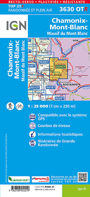 IGN - TOP25R 3630OTR CHAMONIX MONT BLANC 1 25 000